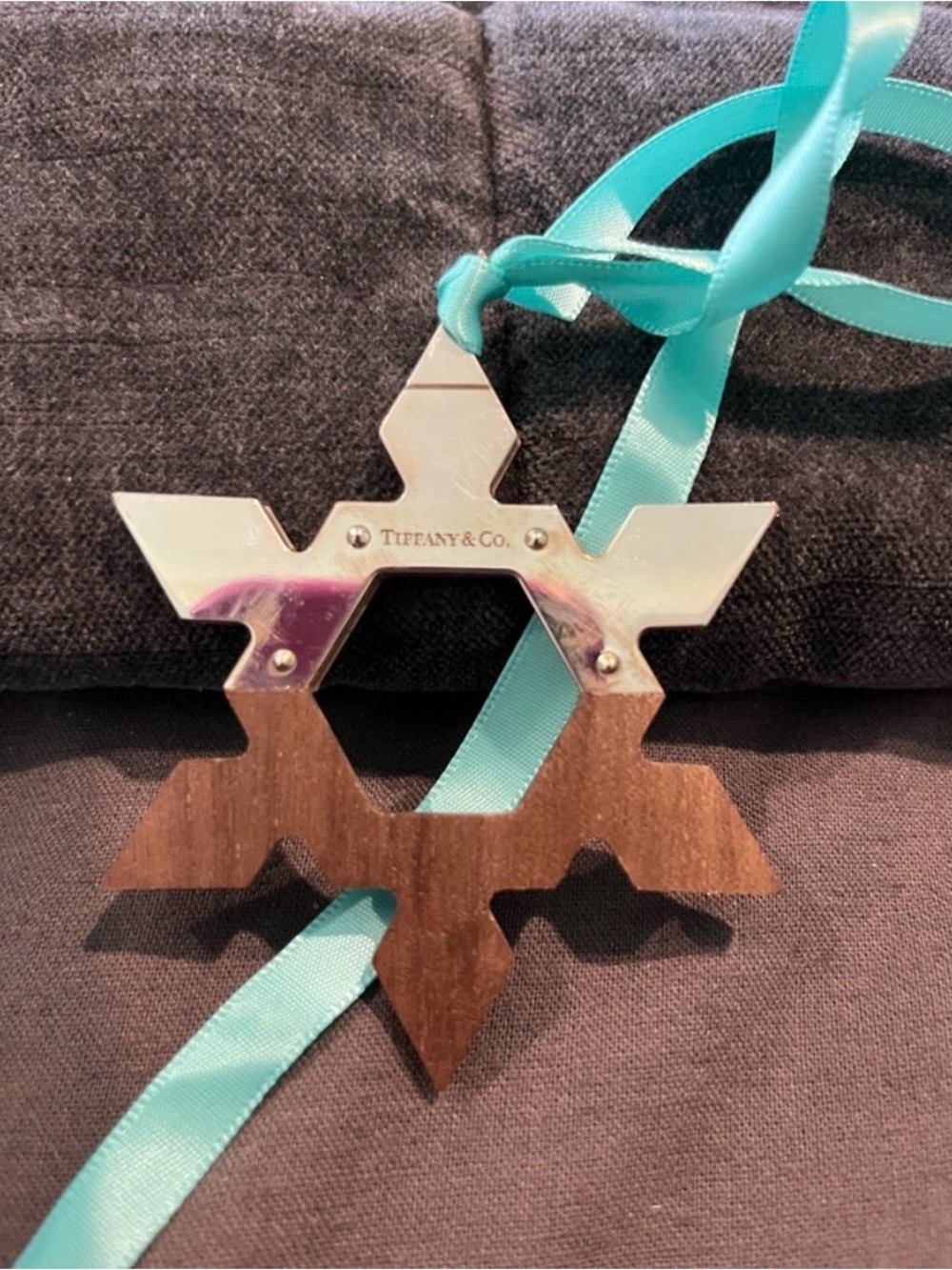 Tiffany & Co Sterling Silver Wood Star Snowflake ornament